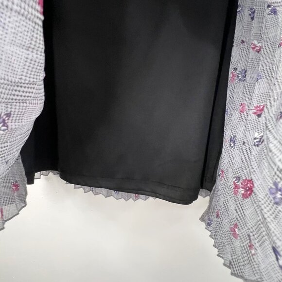 Elle Pleated Midi Skirt Gray XL Houndstooth Floral Print Elastic Waist Pull On - Picture 2 of 6